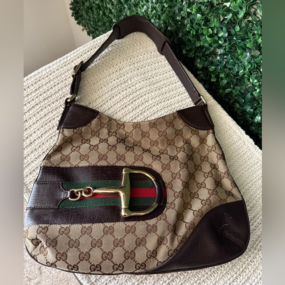 Gucci Horsebit Monogram Brown and Tan Shoulder Hobo Bag with Wallet Bundle - Picture 2 of 16
